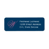 Elegant Navy Roze Script Monogram Adres Etiket (Voorkant)