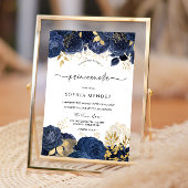 Elegant Navy Rozen Gold leaf Quinceanera Party Inv Kaart