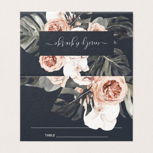 ELEGANT NAVY RUST MONSTRERA PEONY FLORAL WEDING KAART (Buitenkant ongevouwen)