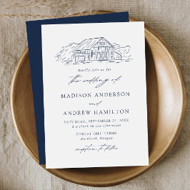 Elegant Navy Rustic Barn Wedding Kaart