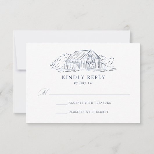 Elegant Navy Rustic Barn Wedding RSVP Kaartje (Voorkant)
