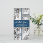 Elegant Navy Scalloped Band 6 Foto Chic Wedding Bedankkaart (Staand voorkant)