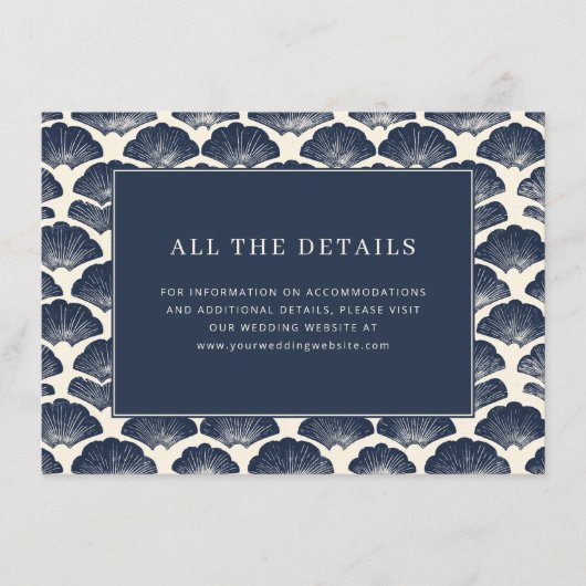 Elegant Navy Schelp Motief Informatiekaartje (Voorkant)