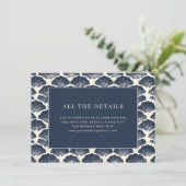 Elegant Navy Schelp Motief Informatiekaartje (Staand voorkant)