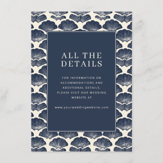 Elegant Navy Schelp Motief Informatiekaartje (Voorkant)