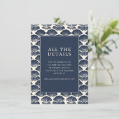 Elegant Navy Schelp Motief Informatiekaartje (Staand voorkant)