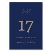 Elegant Navy Script Aangepaste tafel nummer Kaart (Achterkant)