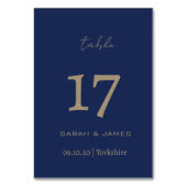 Elegant Navy Script Aangepaste tafel nummer Kaart (Voorkant)