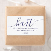 Elegant Navy Script Familieadres Etiket (Insitu)