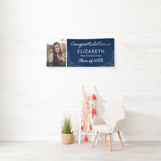Elegant Navy Silver 2025 Afstuderen Photo Banner (Insitu)