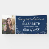 Elegant Navy Silver 2025 Afstuderen Photo Banner (Horizontaal)