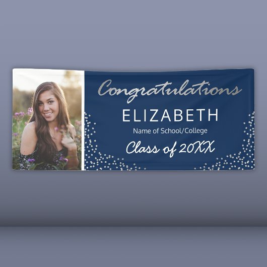 Elegant Navy Silver 2025 Afstuderen Photo Banner