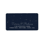 Elegant Navy & Silver Falling Stars Wedding Etiket (Voorkant)