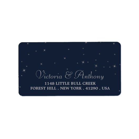 Elegant Navy & Silver Falling Stars Wedding Etiket (Voorkant)