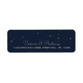 Elegant Navy & Silver Falling Stars Wedding Etiket (Voorkant)