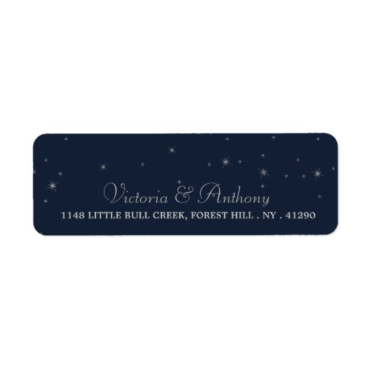 Elegant Navy & Silver Falling Stars Wedding Etiket (Voorkant)