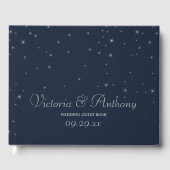 Elegant Navy & Silver Falling Stars Wedding Gastenboek (Voorkant)