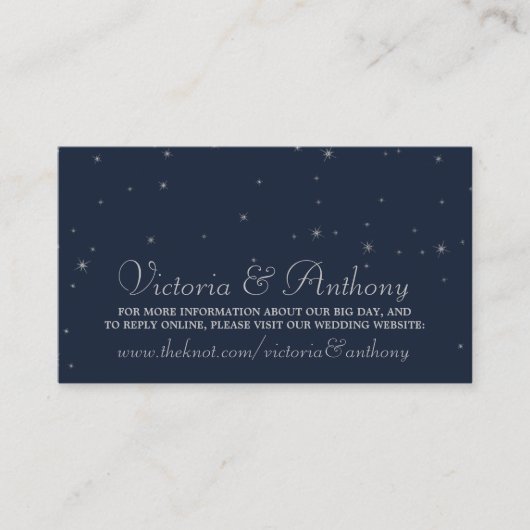 Elegant Navy & Silver Falling Stars Wedding Informatiekaartje (Voorkant)