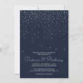 Elegant Navy & Silver Falling Stars Wedding Kaart (Voorkant)