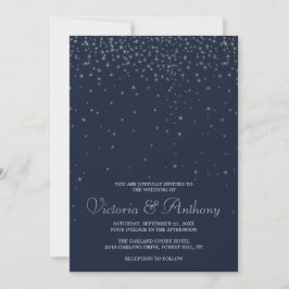 Elegant Navy & Silver Falling Stars Wedding Kaart