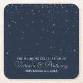 Elegant Navy & Silver Falling Stars Wedding Kartonnen Onderzetters (Voorkant)