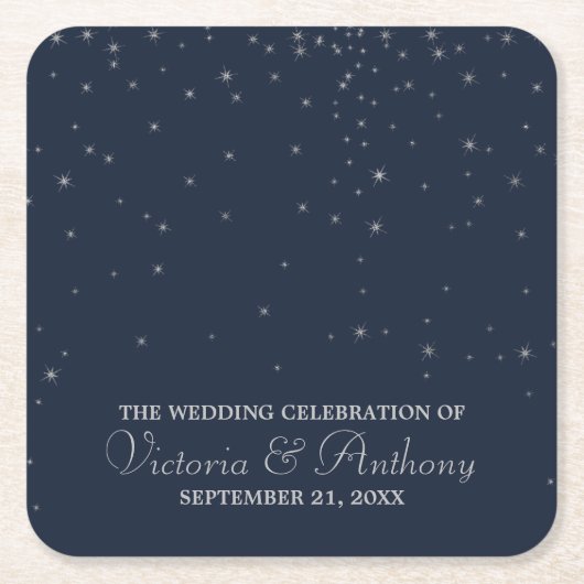 Elegant Navy & Silver Falling Stars Wedding Kartonnen Onderzetters (Voorkant)