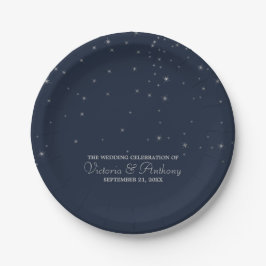 Elegant Navy & Silver Falling Stars Wedding Papieren Bordje