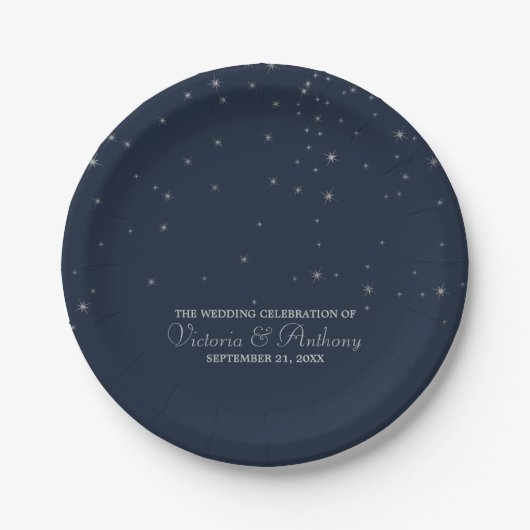 Elegant Navy & Silver Falling Stars Wedding Papieren Bordje (Voorkant)