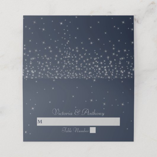 Elegant Navy & Silver Falling Stars Wedding Plaatskaartje (Buitenkant ongevouwen)