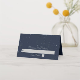 Elegant Navy & Silver Falling Stars Wedding Plaatskaartje