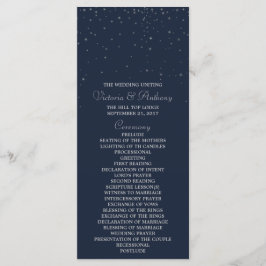 Elegant Navy & Silver Falling Stars Wedding Programmakaart