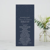Elegant Navy & Silver Falling Stars Wedding Programmakaart (Staand voorkant)