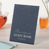Elegant Navy & Silver Falling Stars Wedding Reclamebord Met Voetstuk (Insitu)