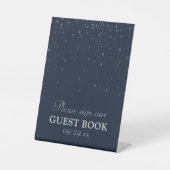 Elegant Navy & Silver Falling Stars Wedding Reclamebord Met Voetstuk (Voorkant)
