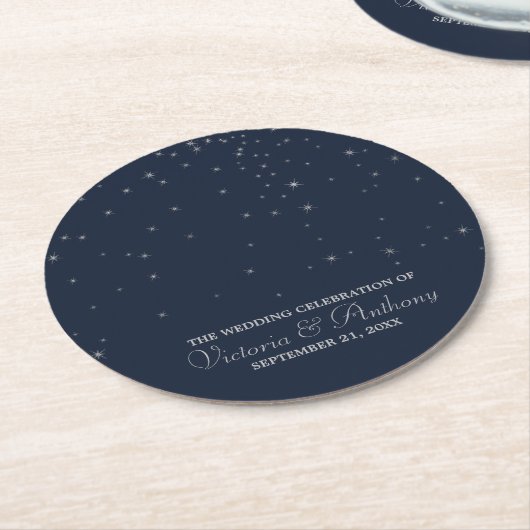 Elegant Navy & Silver Falling Stars Wedding Ronde Kartonnen Onderzetter (Gebogen)