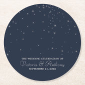 Elegant Navy & Silver Falling Stars Wedding Ronde Kartonnen Onderzetter (Voorkant)
