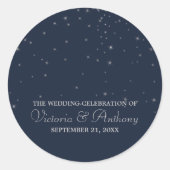 Elegant Navy & Silver Falling Stars Wedding Ronde Sticker (Voorkant)