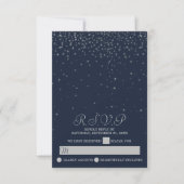 Elegant Navy & Silver Falling Stars Wedding RSVP Kaartje (Voorkant)