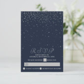 Elegant Navy & Silver Falling Stars Wedding RSVP Kaartje (Staand voorkant)