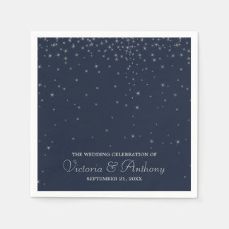 Elegant Navy & Silver Falling Stars Wedding Servetten