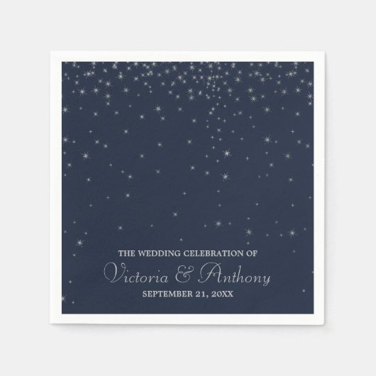 Elegant Navy & Silver Falling Stars Wedding Servetten (Voorkant)