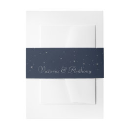 Elegant Navy & Silver Falling Stars Wedding Uitnodigingen Wikkel