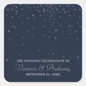 Elegant Navy & Silver Falling Stars Wedding Vierkante Sticker (Voorkant)