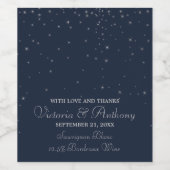 Elegant Navy & Silver Falling Stars Wedding Wijn Etiket (Enkel label)