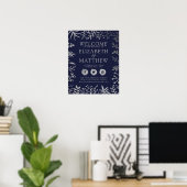 Elegant Navy & Silver Floral bruiloft Welkom Poster (Thuiskantoor)