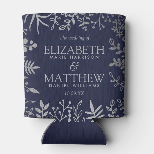 Elegant Navy & Silver Floral Wedding Collectie Blikjeskoeler (Achterkant)