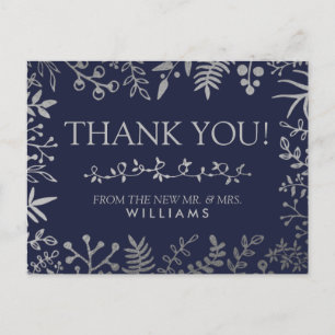 Elegant Navy & Silver Floral Wedding Collectie Briefkaart