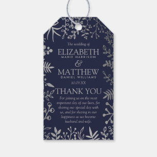 Elegant Navy & Silver Floral Wedding Collectie Cadeaulabel