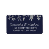 Elegant Navy & Silver Floral Wedding Collectie Etiket (Voorkant)