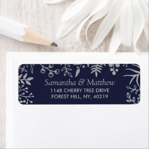 Elegant Navy & Silver Floral Wedding Collectie Etiket